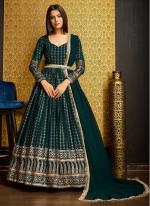 Faux Georgette Green Eid Wear Hand Work Gown With Dupatta